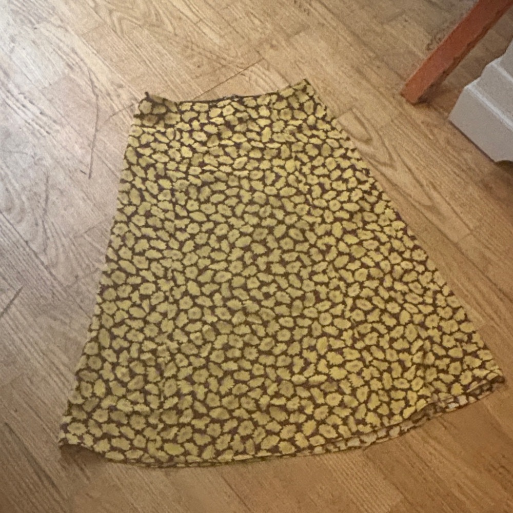 Kate Spade Yellow and Brown Floral A-Line Skirt